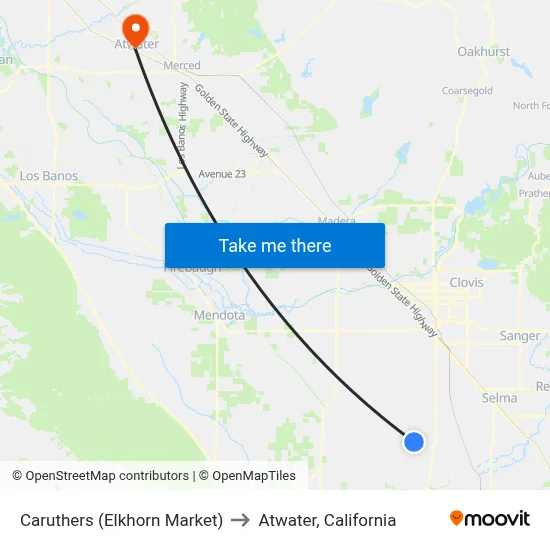 Caruthers (Elkhorn Market) to Atwater, California map