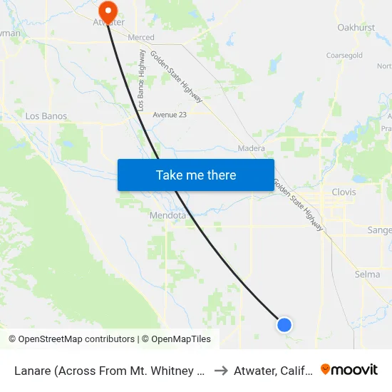 Lanare (Across From Mt. Whitney Minimart) to Atwater, California map