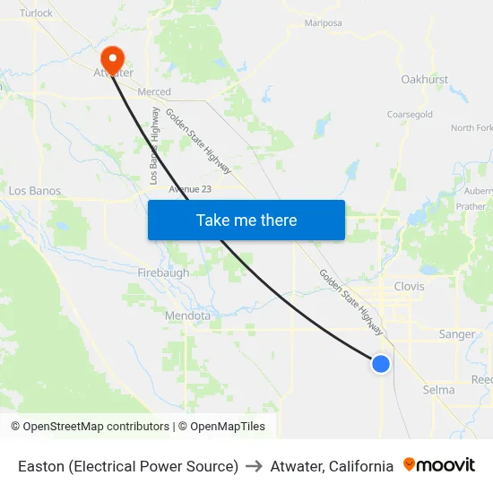 Easton (Electrical Power Source) to Atwater, California map