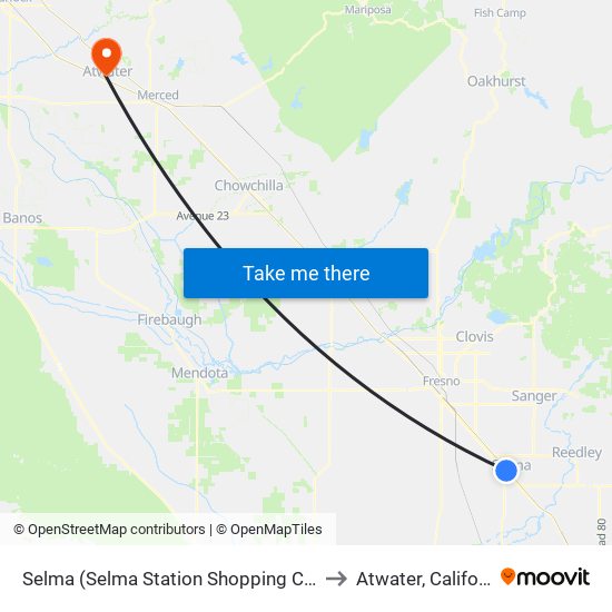 Selma (Selma Station Shopping Center) to Atwater, California map