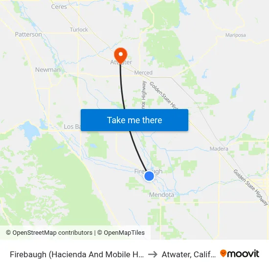 Firebaugh (Hacienda And Mobile Home Park) to Atwater, California map
