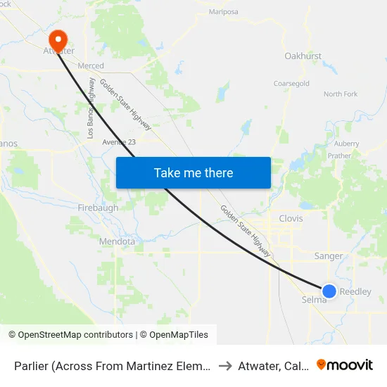Parlier (Across From Martinez Elementary School) to Atwater, California map