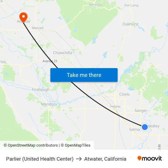 Parlier (United Health Center) to Atwater, California map
