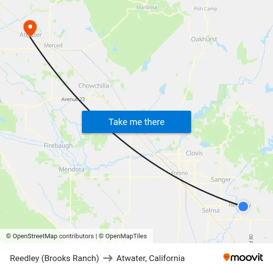 Reedley (Brooks Ranch) to Atwater, California map
