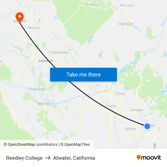 Reedley College to Atwater, California map