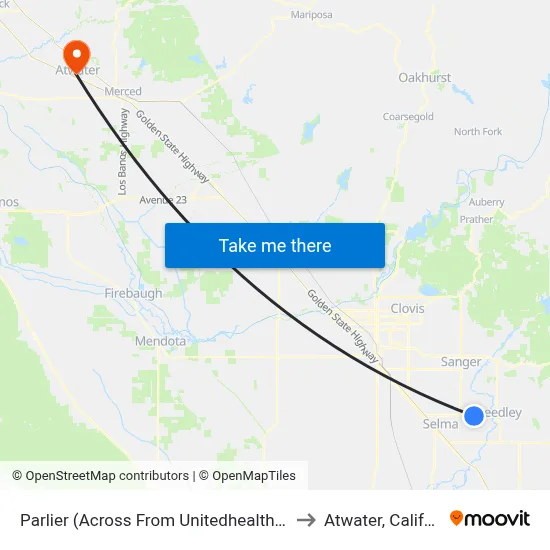 Parlier (Across From Unitedhealth Center) to Atwater, California map