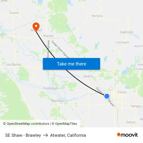 SE Shaw - Brawley to Atwater, California map