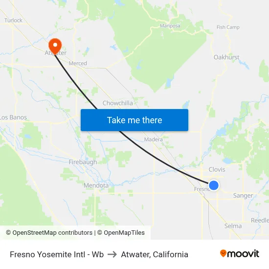 Fresno Yosemite Intl - Wb to Atwater, California map