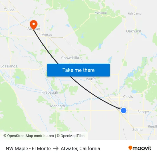 NW Maple - El Monte to Atwater, California map
