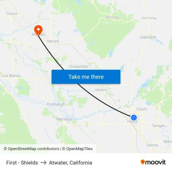 First - Shields to Atwater, California map