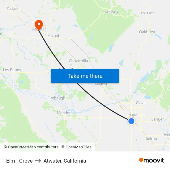 Elm - Grove to Atwater, California map