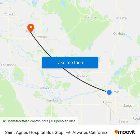 Saint Agnes Hospital  Bus Stop to Atwater, California map
