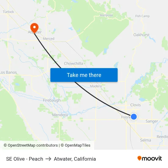 SE Olive - Peach to Atwater, California map