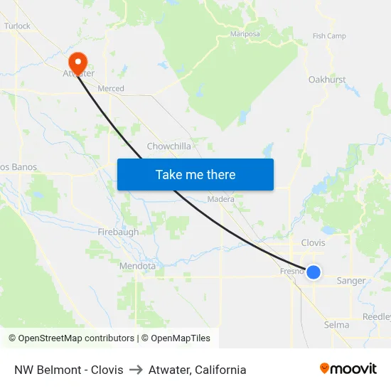 NW Belmont - Clovis to Atwater, California map