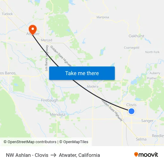 NW Ashlan - Clovis to Atwater, California map