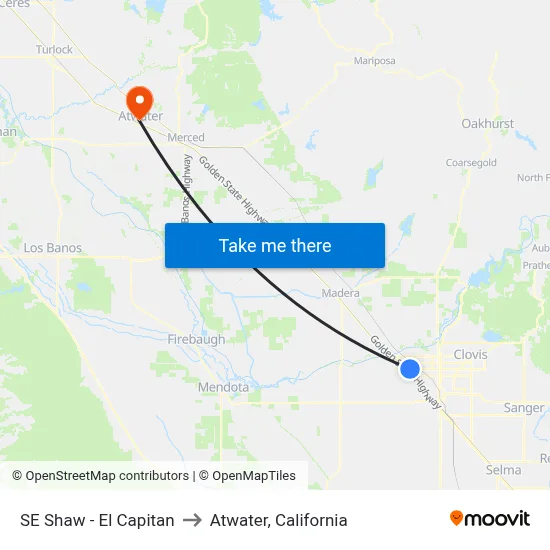 SE Shaw - El Capitan to Atwater, California map