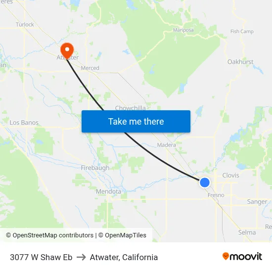 3077 W Shaw Eb to Atwater, California map