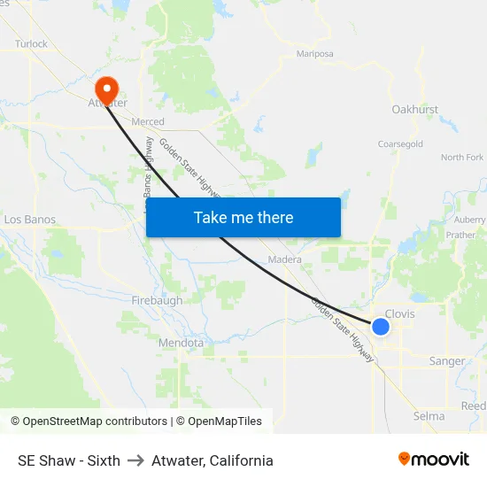 SE Shaw - Sixth to Atwater, California map