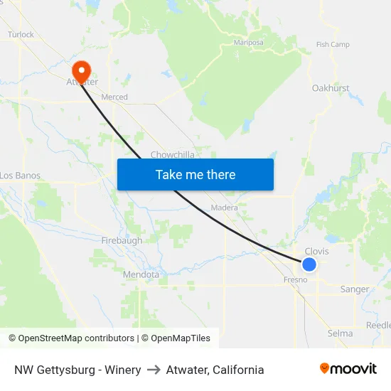 NW Gettysburg - Winery to Atwater, California map
