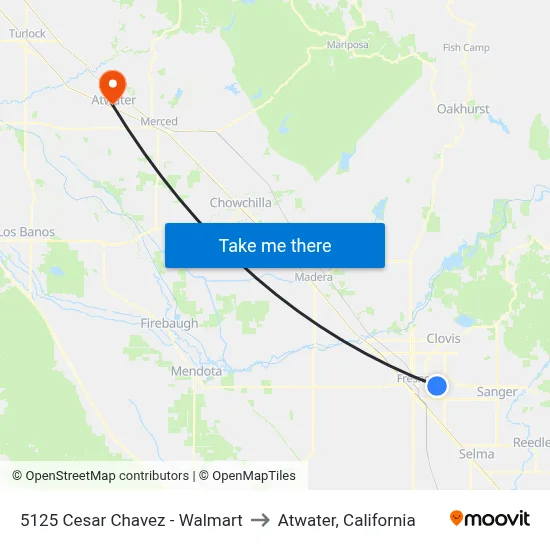 5125 Cesar Chavez - Walmart to Atwater, California map