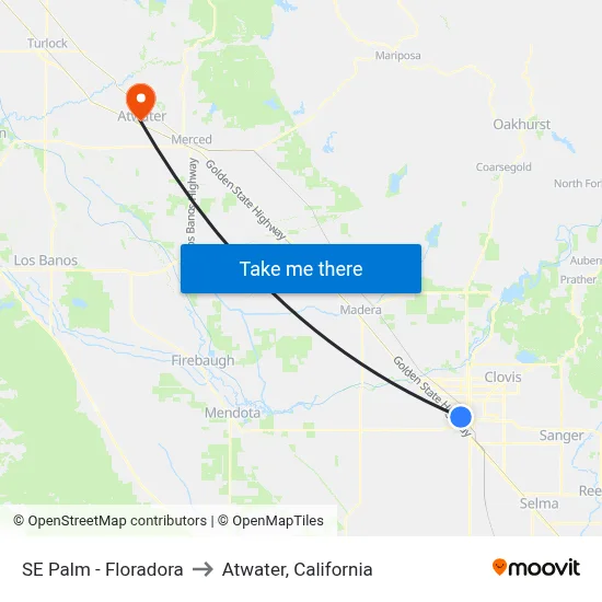 SE Palm - Floradora to Atwater, California map
