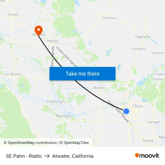 SE Palm - Rialto to Atwater, California map