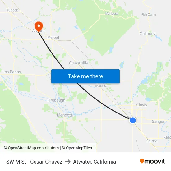 SW M St - Cesar Chavez to Atwater, California map