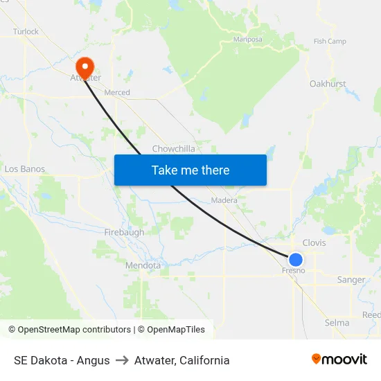 SE Dakota - Angus to Atwater, California map