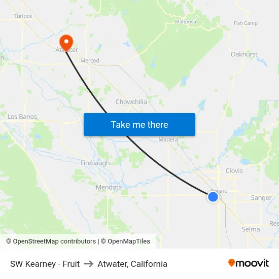 SW Kearney - Fruit to Atwater, California map