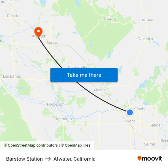 Barstow Station to Atwater, California map