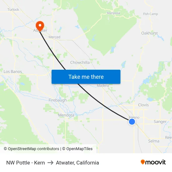 NW Pottle - Kern to Atwater, California map