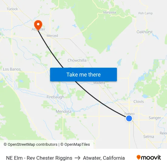 NE Elm - Rev Chester Riggins to Atwater, California map