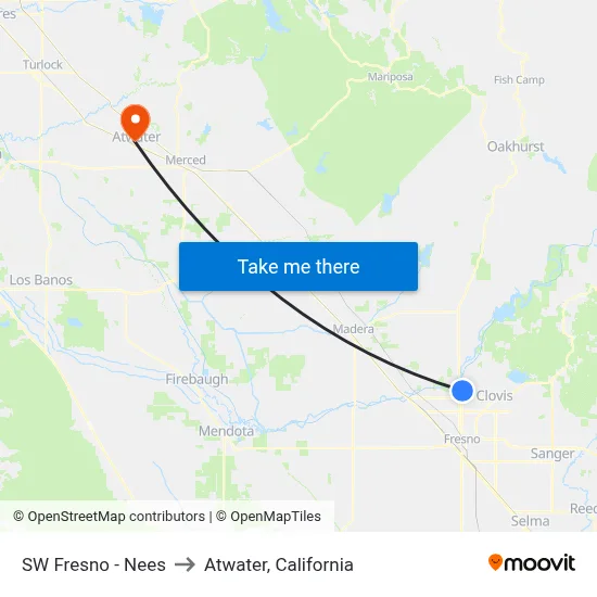 SW Fresno - Nees to Atwater, California map