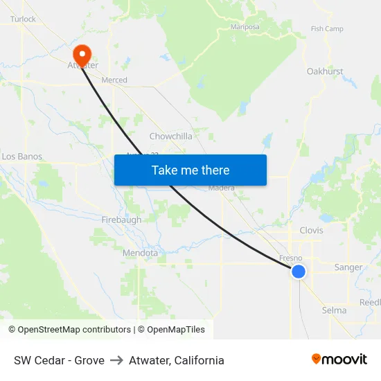 SW Cedar - Grove to Atwater, California map