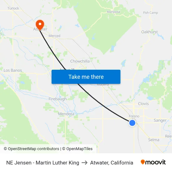 NE Jensen - Martin Luther King to Atwater, California map