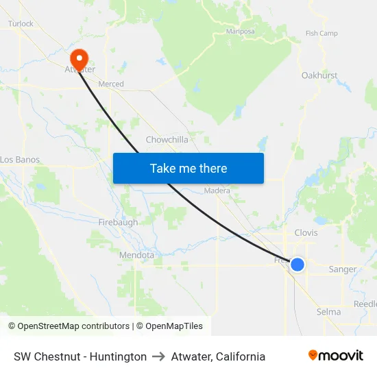 SW Chestnut - Huntington to Atwater, California map