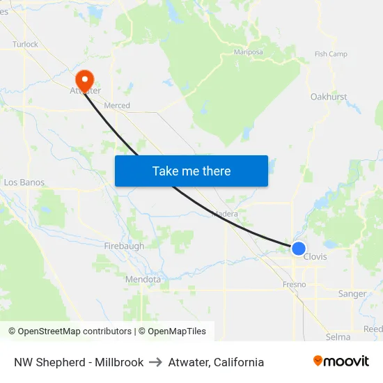 NW Shepherd - Millbrook to Atwater, California map