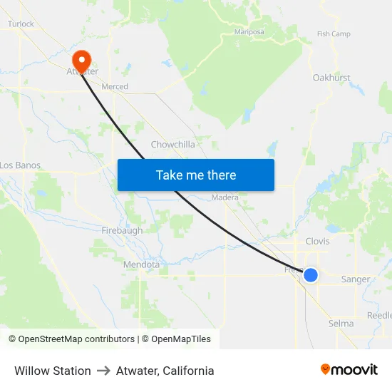 Willow Station to Atwater, California map