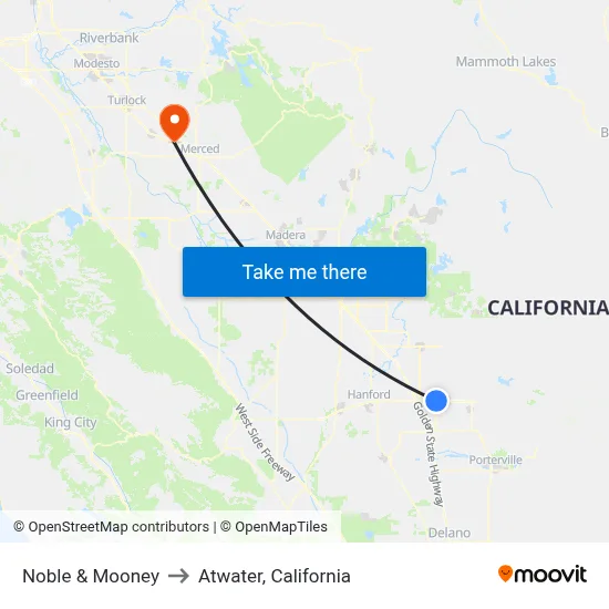 Noble & Mooney to Atwater, California map