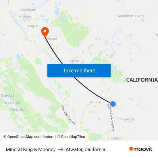 Mineral King & Mooney to Atwater, California map