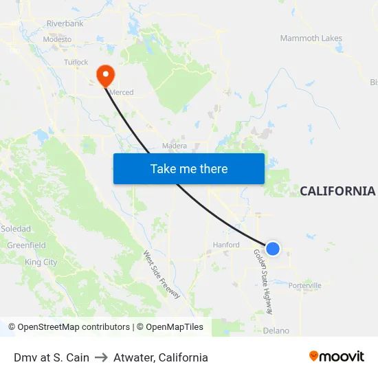 Dmv at S. Cain to Atwater, California map
