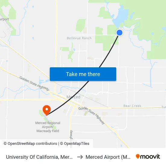 University Of California, Merced to Merced Airport (MCE) map