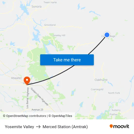 Yosemite Valley to Merced Station (Amtrak) map