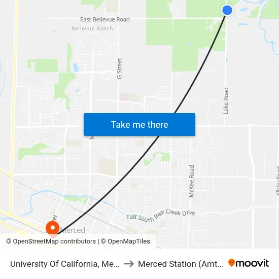University Of California, Merced to Merced Station (Amtrak) map