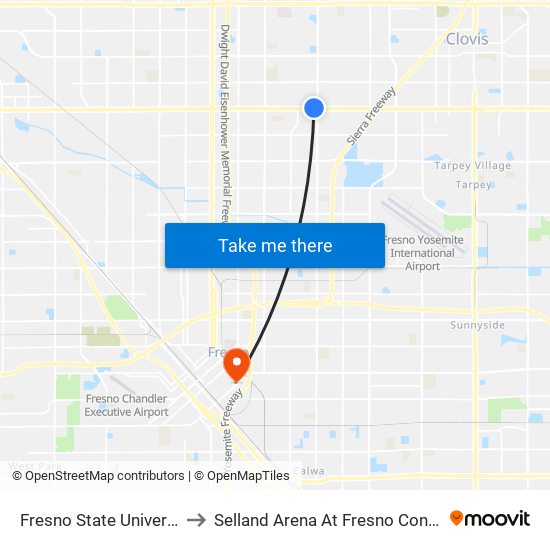 Fresno State University (Shaw And Cedar) to Selland Arena At Fresno Convention & Entertainment Center map