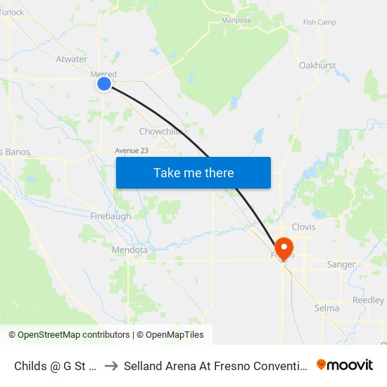 Childs @ G St (Westbound) to Selland Arena At Fresno Convention & Entertainment Center map