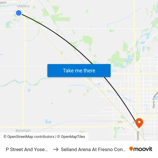 P Street And Yosemite Avenue (Transfer) to Selland Arena At Fresno Convention & Entertainment Center map