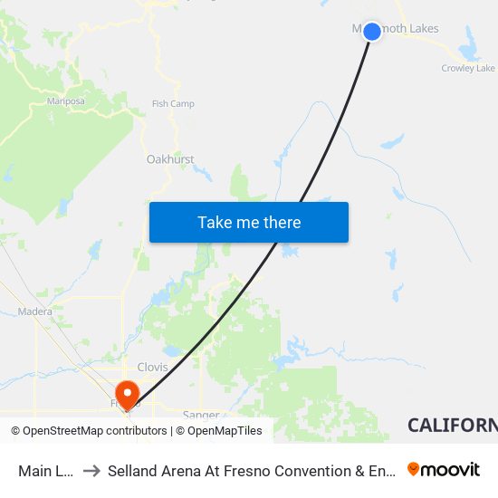 Main Lodge to Selland Arena At Fresno Convention & Entertainment Center map