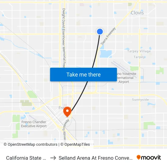 California State University Fresno to Selland Arena At Fresno Convention & Entertainment Center map