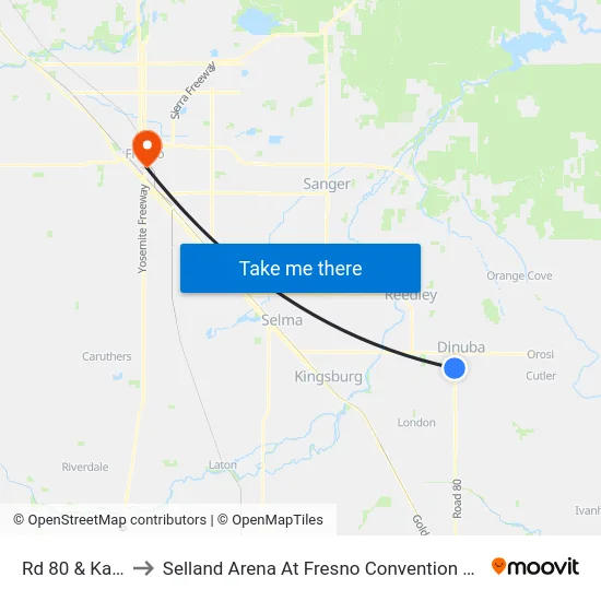 Rd 80 & Kamm Ave to Selland Arena At Fresno Convention & Entertainment Center map